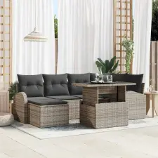 vidaXL Kerti Kanapé Szett tárolóval 7 pcs Szürke Poli rattan kerti bútor