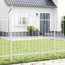 vidaXL Kerti kerítés íves tetejű, fehér, 6,8x1,5 m, acél építőanyag