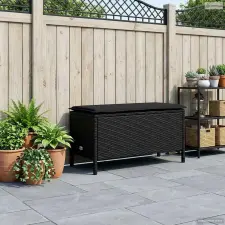 vidaXL Kerti lábtartó párnával Fekete 80 x 38 x 45 cm PE Rattan kerti bútor
