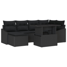 vidaXL Kertibútor szett 7 darab Fekete Rattan, Poliészter Modern (3357776) kerti bútor