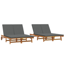 vidaXL Kétfős Napozóágy Kerekekkel és Párnával, Tömör Akácfából (3325189) kerti bútor