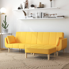 vidaXL kétszemélyes sárga szövet kanapéágy zsámollyal és két párnával bútor