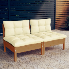 vidaXL kétszemélyes tömör fenyőfa kerti kanapé krémszínű párnákkal kerti bútor