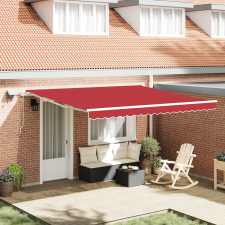 vidaXL Kézi Behúzható Napellenző LED-del Piros 400x300 cm kerti bútor