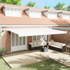 vidaXL Kézi Behúzható Napellenző LED világítással, Fehér, 600x300 cm kerti bútor
