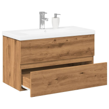 vidaXL kézműves tölgy mosdószekrény beépített mosdóval 81x39,5x49 cm fürdőszoba bútor