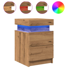vidaXL kézműves tölgy szerelt fa éjjeliszekrény LED-del 35x39x55 cm (857656) bútor