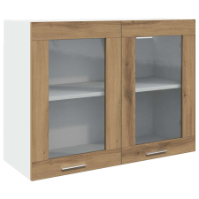 vidaXL kézműves tölgy szerelt fa függő üvegszekrény Oak 80x31x60 cm (856120) bútor