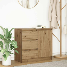 vidaXL Kézműves tölgy szerelt fa tálalószekrény fiókos 71x35x65 cm bútor