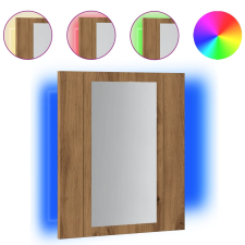 vidaXL kézműves tölgy szerelt fa tükrös szekrény LED-del 40x12x45 cm (856280) fürdőszoba bútor