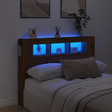 vidaXL kézműves tölgyszínű szerelt fa LED-es fejtámla 140x18,5x103,5cm ágy és ágykellék