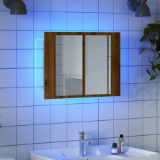 vidaXL kézműves tölgyszínű szerelt fa tükörszekrény LED-del 60x12x45cm fürdőszoba bútor