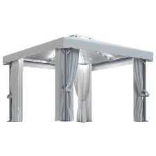 vidaXL krémfehér pavilon függönnyel és fényfüzérrel 3 x 3 m kerti bútor