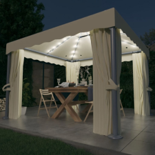 vidaXL krémfehér pavilon függönnyel és LED fényfüzérrel 3 x 3 m kerti bútor