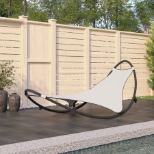 vidaXL krémszínű acélvázas textilén szövet hintázó napozóágy kerékkel kerti bútor