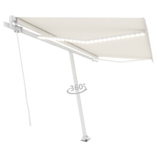 vidaXL krémszínű kézzel kihúzható LED-es napellenző 450 x 350 cm kerti bútor