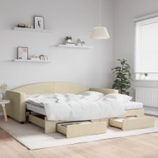 vidaXL krémszínű kihúzható szövet heverő fiókkal 100x200 cm ágy és ágykellék