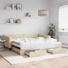 vidaXL krémszínű kihúzható szövet heverő fiókkal 100x200 cm ágy és ágykellék