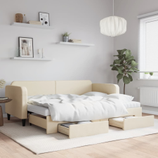 vidaXL krémszínű kihúzható szövet heverő fiókokkal 80 x 200 cm ágy és ágykellék
