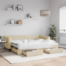 vidaXL krémszínű kihúzható szövet heverő fiókokkal 80 x 200 cm ágy és ágykellék