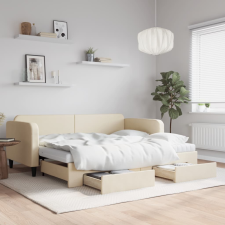 vidaXL krémszínű kihúzható szövetheverő fiókokkal 90 x 200 cm ágy és ágykellék