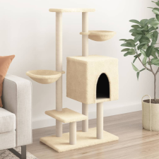 vidaXL Krémszínű macskabútor szizál kaparófákkal 117 cm macskafelszerelés