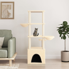 vidaXL Krémszínű macskabútor szizál kaparófákkal 147 cm macskafelszerelés