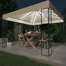 vidaXL krémszínű szövet pavilon LED fényfüzérrel 3 x 3 m kerti bútor