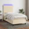 vidaXL krémszínű szövet rugós és LED-es ágy matraccal 90x200 cm