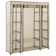 vidaXL krémszínű szövet ruhásszekrény tárolórekeszekkel 150x45x176 cm bútor