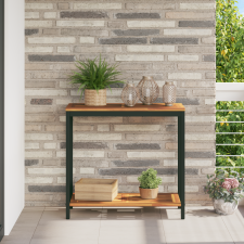 vidaXL Kültéri Asztal Természetes és Fekete 35x80x75 cm Szilárdfa és Acél kerti bútor