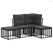 vidaXL Kültéri kanapé szett párnával 4 pcs Fekete Poliészter kerti bútor
