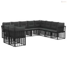 vidaXL Kültéri kanapé szett párnával 8 pcs Fekete Poliészter kerti bútor