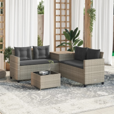 vidaXL L-alakú szürke polyrattan kerti kanapé asztallal és párnákkal kerti bútor