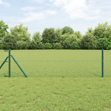 vidaXL Lánckerítés 13 oszloppal 0.6x25 m Galvanizált Acél Zöld építőanyag