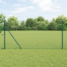 vidaXL Lánckerítés 7 Oszloppal 1.2x10 m Horganyzott Acél Zöld építőanyag