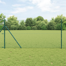 vidaXL Lánckerítés 7 oszloppal 1.5x10 m Horganyzott acél Zöld építőanyag