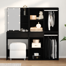 vidaXL LED Öltözködő Asztal 2 Szekrénnyel Fekete Tölgy Mérnökfából bútor