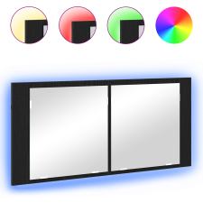 vidaXL LED Tükörszekrény Fekete Tölgy 100x12x45 cm Fa fürdőszoba bútor