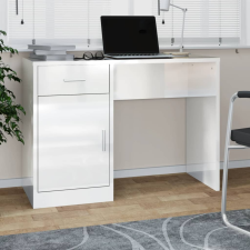 vidaXL magasfényű fehér faanyag fiókos/rekeszes íróasztal 100x40x73 cm íróasztal