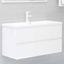 vidaXL magasfényű fehér forgács mosdószekrény beépített mosdókagylóval fürdőszoba bútor