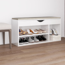 vidaXL magasfényű fehér forgácslap cipőtároló pad párnával 104x30x49cm bútor