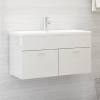 vidaXL Magasfényű fehér forgácslap mosdószekrény 90 x 38,5 x 46 cm