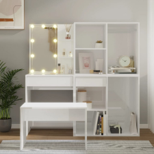 vidaXL Magasfényű fehér szerelt fa fésülködőasztal-szett LED-ekkel bútor