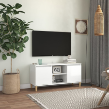 vidaXL magasfényű fehér TV-szekrény tömör fa lábakkal 103,5x30x50 cm bútor