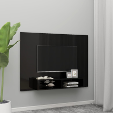 vidaXL magasfényű fekete fali forgácslap TV-szekrény 135x23,5x90 cm bútor