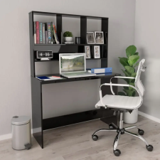  vidaXL magasfényű fekete forgácslap íróasztal polcokkal 110x45x157 cm íróasztal