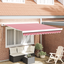 vidaXL Manuális Behúzható Napernyő Piros és Fehér Csíkos 350x250 cm kerti bútor
