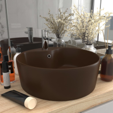 vidaXL matt sötétbarna luxus kerámia mosdókagyló túlfolyóval 36x13 cm fürdőszoba kiegészítő