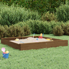 vidaXL mézbarna négyszög alakú tömör fenyőfa homokozó ülésekkel homokozó